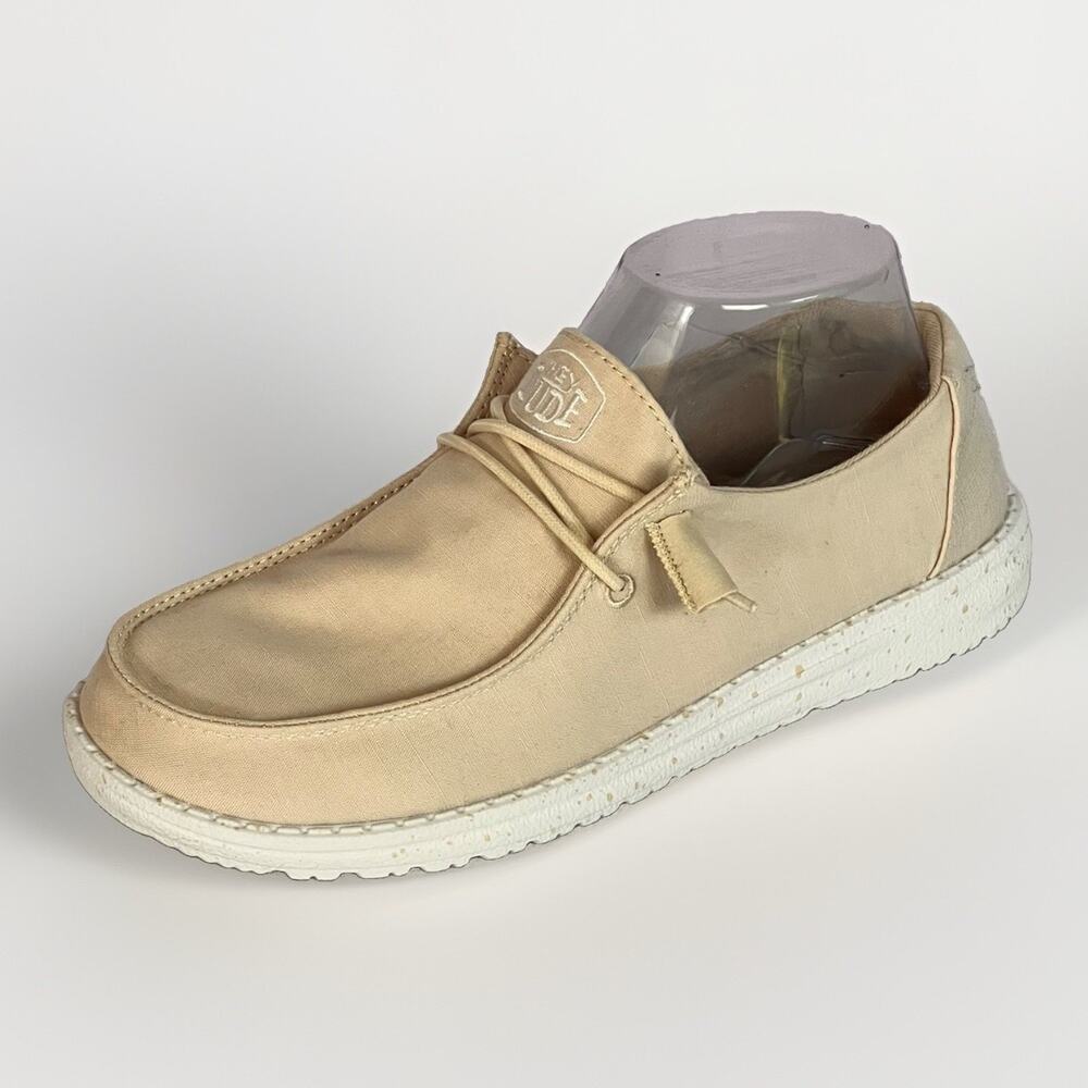 Hey Dude Wendy Slub Canvas Natural Size 7 Slip On Comfort Loafer Beige Shoes